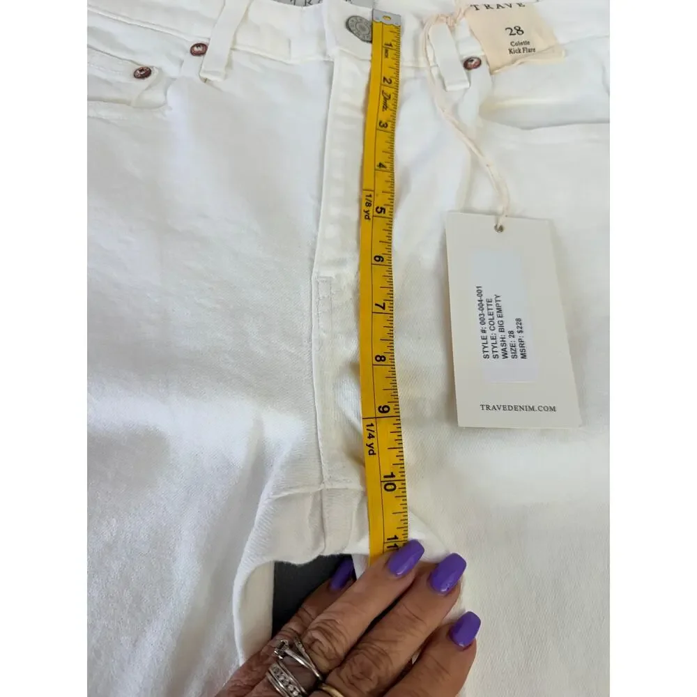 Trave Colette Kick Flare Jeans White Raw Hem Cropped Size 28 NWT